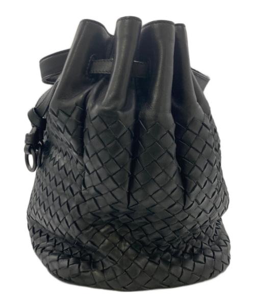 BOTTEGA VENETA（ボッテガベネタ）BOTTEGA VENETA (ボッテガベネタ) 巾着イントレチャートハンドバッグ ブラックの古着・服飾アイテム