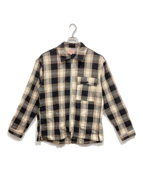 BIG MIKE（ビックマイク）BIG MIKE (ビックマイク) Heavy Flannel Zip Shirt Jacket アイボリー×ブラック サイズ:XLの古着・服飾アイテム