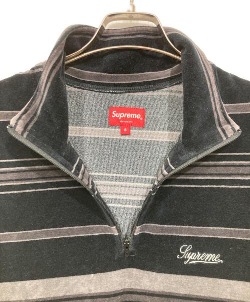 SUPREME（シュプリーム）SUPREME (シュプリーム) ベロアハーフジッププルオーバー ブラック×グレー サイズ:Sの古着・服飾アイテム