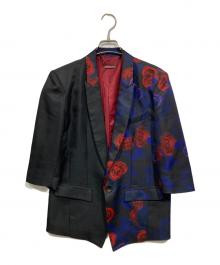CIVARIZE（シヴァーライズ）の古着「7分袖花柄テーラードジャケット」｜ネイビー×ブラック