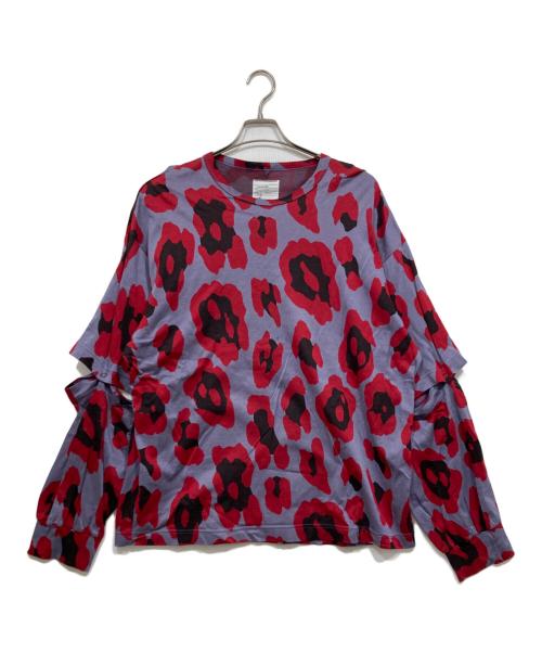 SHAREEF（シャリーフ）SHAREEF (シャリーフ) レオパード柄カットソー / LEOPARD JQ SEPARATE SLEEVE P/O パープル×レッド サイズ:2の古着・服飾アイテム