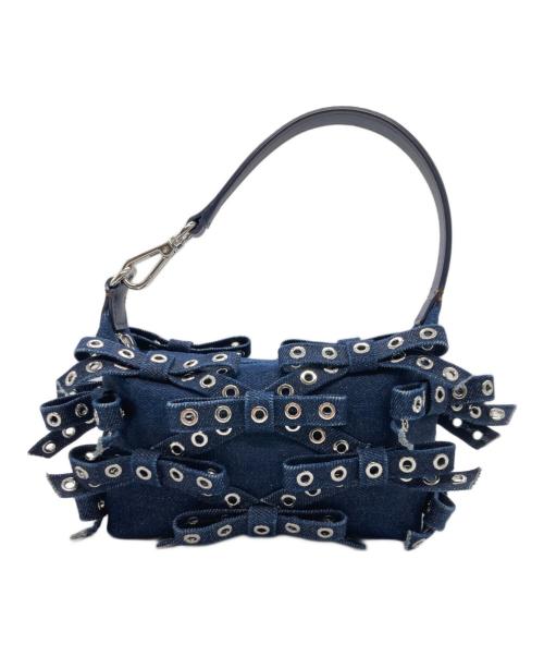 GANNI（ガニー）Ganni (ガニー) デニムリボンミニハンドバッグ / BUTTERFLY SMALL POUCH BOW EYELET MIX DENIM インディゴの古着・服飾アイテム