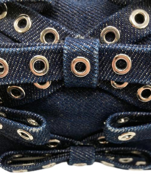 GANNI（ガニー）Ganni (ガニー) デニムリボンミニハンドバッグ / BUTTERFLY SMALL POUCH BOW EYELET MIX DENIM インディゴの古着・服飾アイテム
