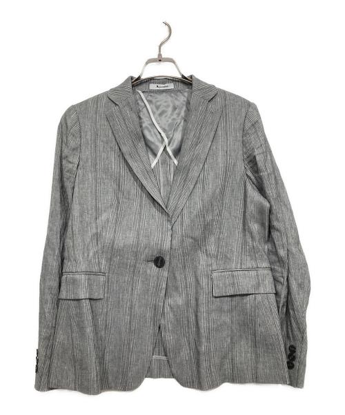 Aquascutum（アクアスキュータム）Aquascutum (アクアスキュータム) リネン混ストライプジャケット グレー サイズ:TLの古着・服飾アイテム