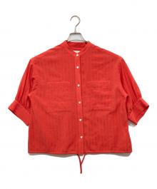 SLOBE IENA（スローブ イエナ）の古着「シアーストライプ5分袖 バンドカラーブラウス」｜オレンジ