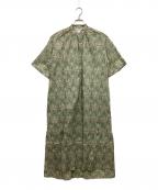 UNION LAUNCHユニオンランチ）の古着「リバティプリントフラワーバンドカラーシャツワンピース」｜グリーン