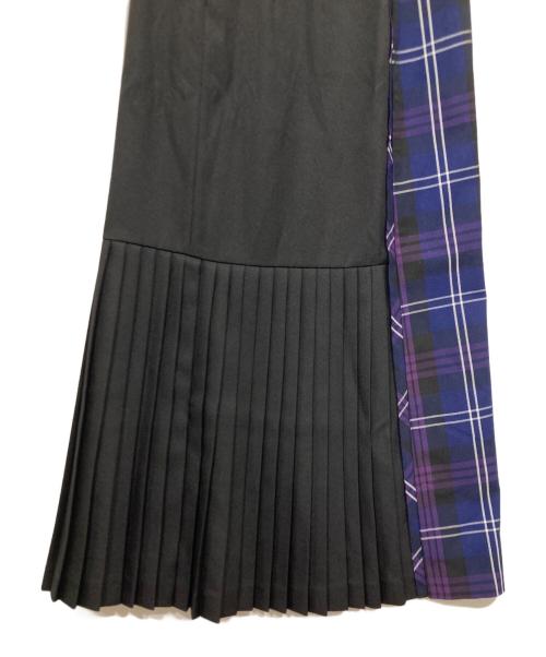 MALLOW BLUE（マロウブルー）MALLOW BLUE (マロウブルー) チェック切替プリーツスカート ブラック サイズ:2の古着・服飾アイテム