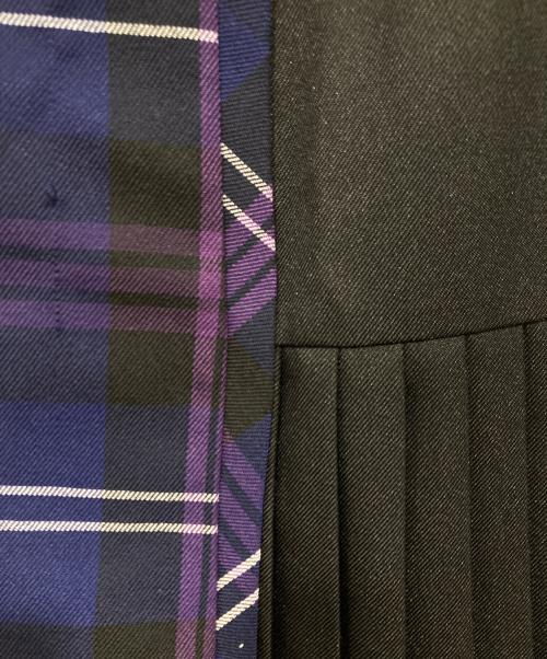 MALLOW BLUE（マロウブルー）MALLOW BLUE (マロウブルー) チェック切替プリーツスカート ブラック サイズ:2の古着・服飾アイテム