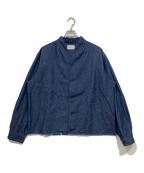 KUONクオン）の古着「Denim Kimono Collar Cropped Jacket / デニム着物カラークロップドジャケット」｜インディゴ