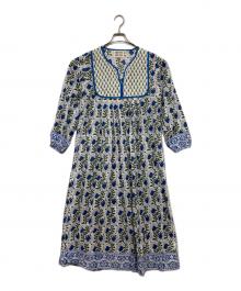 SZ Blockprints（エスゼットブロックプリント）の古着「総柄ワンピース / KITY DRESS」｜ホワイト×ブルー