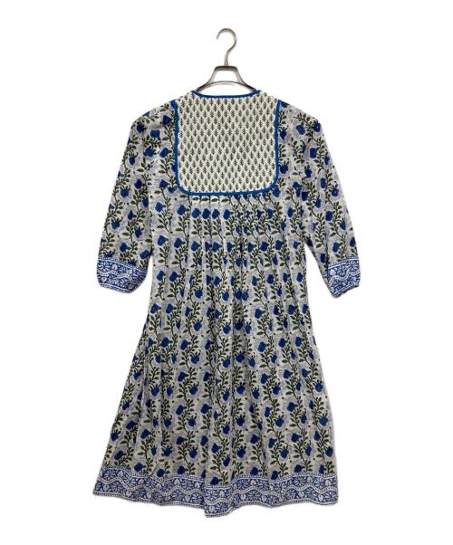 SZ Blockprints（エスゼットブロックプリント）SZ Blockprints (エスゼットブロックプリント) 総柄ワンピース / KITY DRESS ホワイト×ブルー サイズ:Ｓの古着・服飾アイテム