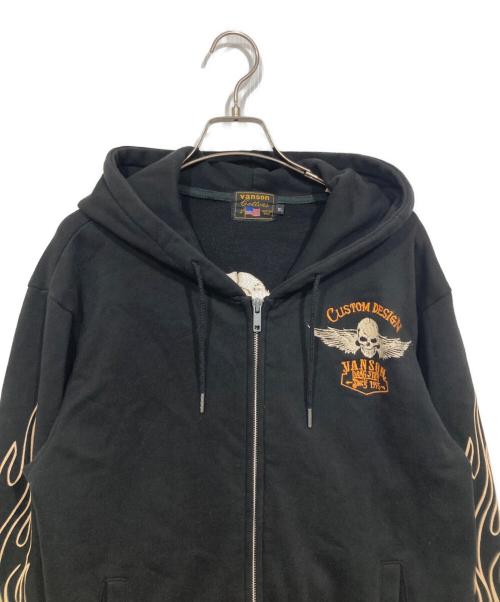 VANSON（バンソン）VANSON (バンソン) スカル刺繍ジップパーカー ブラック サイズ:XLの古着・服飾アイテム