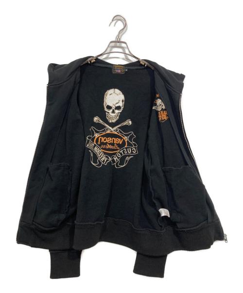 VANSON（バンソン）VANSON (バンソン) スカル刺繍ジップパーカー ブラック サイズ:XLの古着・服飾アイテム