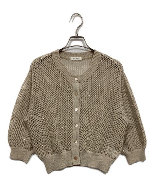 NOLLEY'S（ノーリーズ）NOLLEY'S (ノーリーズ) 《手洗い可能》スパンコールメッシュ5分袖カーディガン ベージュ サイズ:38（バスト79~87）の古着・服飾アイテム