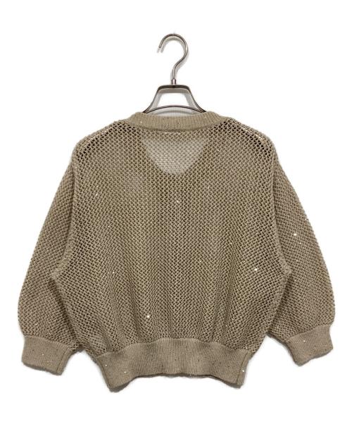 NOLLEY'S（ノーリーズ）NOLLEY'S (ノーリーズ) 《手洗い可能》スパンコールメッシュ5分袖カーディガン ベージュ サイズ:38（バスト79~87）の古着・服飾アイテム