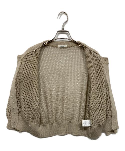 NOLLEY'S（ノーリーズ）NOLLEY'S (ノーリーズ) 《手洗い可能》スパンコールメッシュ5分袖カーディガン ベージュ サイズ:38（バスト79~87）の古着・服飾アイテム