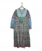 Ron Herman×SZ Blockprintsロンハーマン×エスゼットブロックプリント）の古着「コットンシルク総柄ワンピース」｜ピンク×ブルー