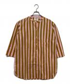 Ron Herman×SZ Blockprintsロンハーマン×エスゼットブロックプリント）の古着「ストライプシャツ / RH LONG GURU」｜ブラウン×ピンク