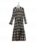 CLANEクラネ）の古着「シャーリングロングワンピース / SHIRRING LONG ONEPIECE」｜ベージュ×ブラック