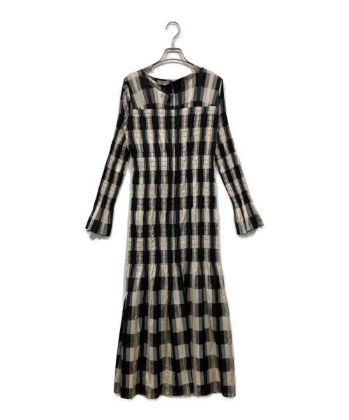 CLANE（クラネ）CLANE (クラネ) シャーリングロングワンピース / SHIRRING LONG ONEPIECE ベージュ×ブラック サイズ:1の古着・服飾アイテム