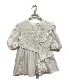 CECILIE BAHNSEN（セシリーバンセン）の古着「Carlotta Ruffled Cotton-Blend Poplin Top/ フリルブラウス」｜ホワイト