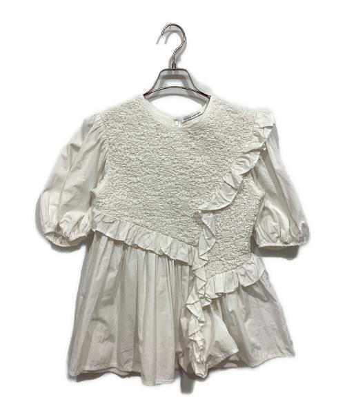 CECILIE BAHNSEN（セシリーバンセン）CECILIE BAHNSEN (セシリーバンセン) Carlotta Ruffled Cotton-Blend Poplin Top/ フリルブラウス ホワイト サイズ:UK8（S~Mサイズ相当）の古着・服飾アイテム