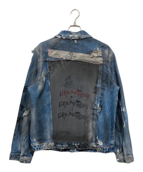 ZARA（ザラ）ZARA (ザラ) ペイントクラッシュ加工デニムジャケット ブルー サイズ:XLの古着・服飾アイテム