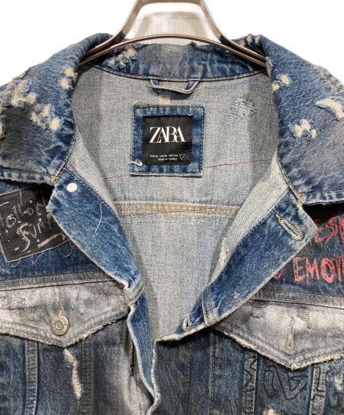 ZARA（ザラ）ZARA (ザラ) ペイントクラッシュ加工デニムジャケット ブルー サイズ:XLの古着・服飾アイテム