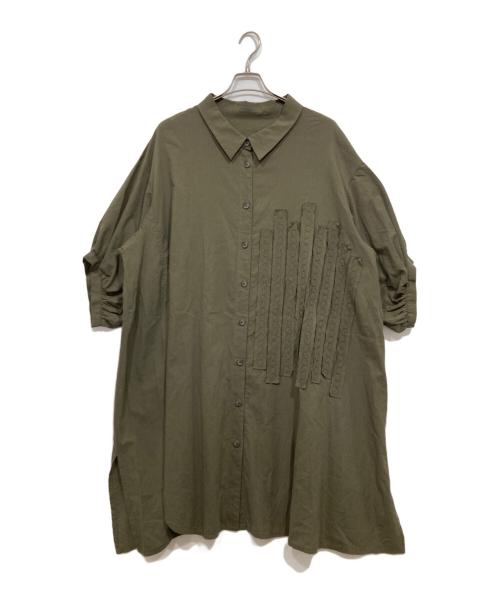 慈雨（ジウ）慈雨 (ジウ) デザインシャツワンピース グリーン サイズ:42の古着・服飾アイテム