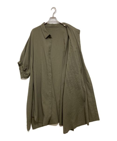 慈雨（ジウ）慈雨 (ジウ) デザインシャツワンピース グリーン サイズ:42の古着・服飾アイテム