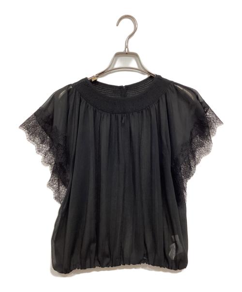 BALLSEY（ボールジィ）BALLSEY (ボールジィ) リバーレースコンビ シャーリングネックブラウス ブラック サイズ:36の古着・服飾アイテム