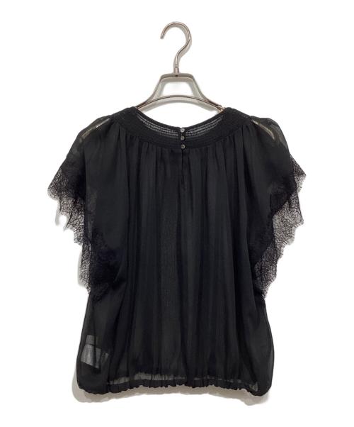BALLSEY（ボールジィ）BALLSEY (ボールジィ) リバーレースコンビ シャーリングネックブラウス ブラック サイズ:36の古着・服飾アイテム