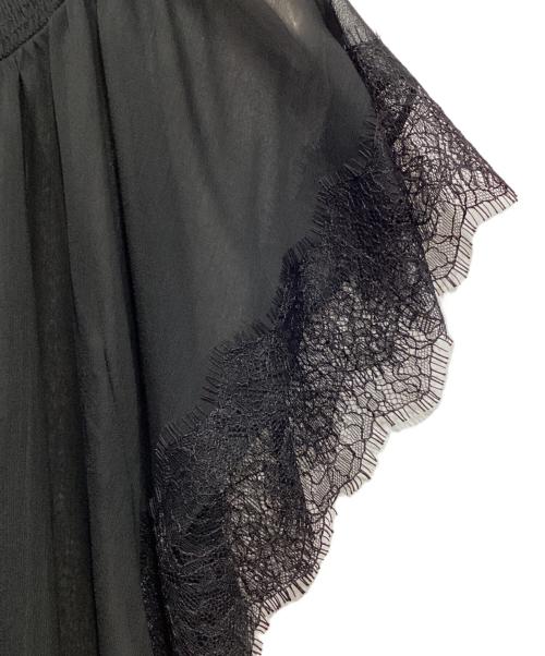 BALLSEY（ボールジィ）BALLSEY (ボールジィ) リバーレースコンビ シャーリングネックブラウス ブラック サイズ:36の古着・服飾アイテム