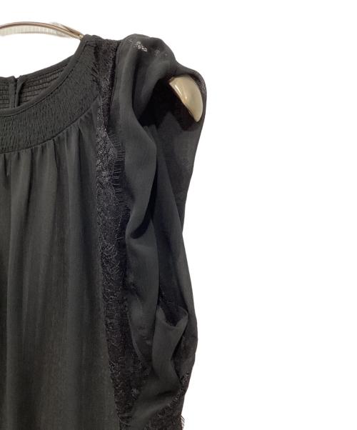 BALLSEY（ボールジィ）BALLSEY (ボールジィ) リバーレースコンビ シャーリングネックブラウス ブラック サイズ:36の古着・服飾アイテム