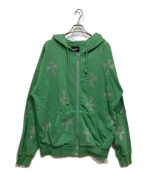 unknown（アンノウン）Unknown (アンノウン) ラインストーンクロスジップジップパーカー グリーン サイズ:Ｌの古着・服飾アイテム