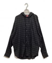 DIESEL（ディーゼル）の古着「S-DEWNY-HOODフーデッドチェックシャツ」｜ブラック
