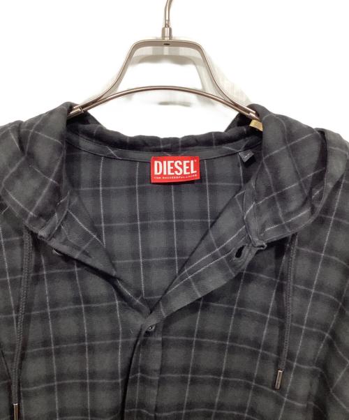 DIESEL（ディーゼル）DIESEL (ディーゼル) S-DEWNY-HOODフーデッドチェックシャツ ブラック サイズ:44の古着・服飾アイテム