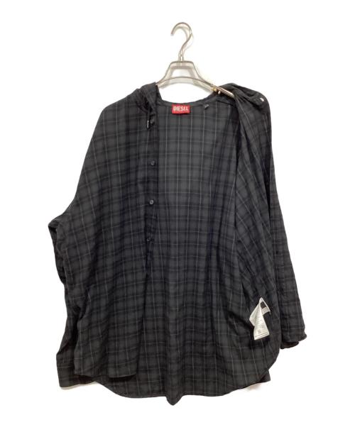 DIESEL（ディーゼル）DIESEL (ディーゼル) S-DEWNY-HOODフーデッドチェックシャツ ブラック サイズ:44の古着・服飾アイテム
