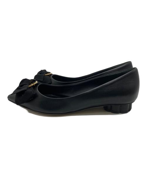 Salvatore Ferragamo（サルヴァトーレ フェラガモ）Salvatore Ferragamo (サルヴァトーレ フェラガモ) リボンパンプス ブラック サイズ:4 1/2Dの古着・服飾アイテム