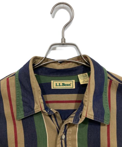 L.L.Bean（エルエルビーン）L.L.Bean (エルエルビーン) マルチストライプシャツ ベージュ×グリーン サイズ:Lの古着・服飾アイテム