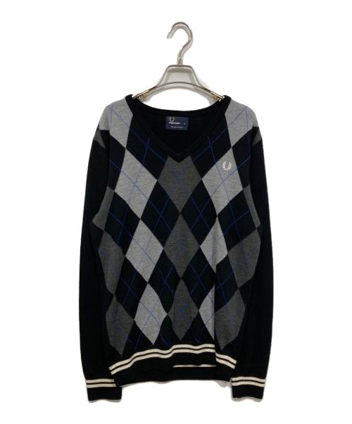 FRED PERRY（フレッドペリー）FRED PERRY (フレッドペリー) アーガイル ウールニットセーター ブラック サイズ:Ｍの古着・服飾アイテム