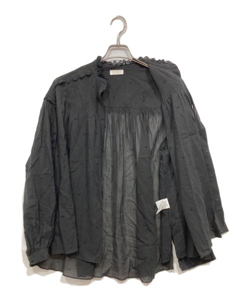 BALLSEY（ボールジィ）BALLSEY (ボールジィ) コットンガーゼエンブロイダリー ギャザーネックブラウス ブラック サイズ:36の古着・服飾アイテム