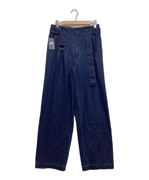 POLO RALPH LAUREN（ポロ・ラルフローレン）POLO RALPH LAUREN (ポロ・ラルフローレン) ベルテッド プリーテッド ワイドレッグ デニム パンツ ブルー サイズ:6の古着・服飾アイテム