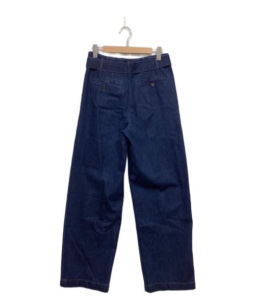 POLO RALPH LAUREN（ポロ・ラルフローレン）POLO RALPH LAUREN (ポロ・ラルフローレン) ベルテッド プリーテッド ワイドレッグ デニム パンツ ブルー サイズ:6の古着・服飾アイテム