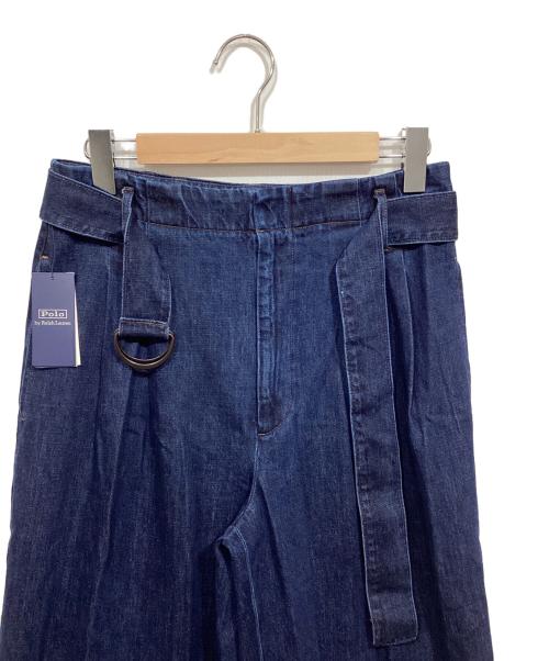 POLO RALPH LAUREN（ポロ・ラルフローレン）POLO RALPH LAUREN (ポロ・ラルフローレン) ベルテッド プリーテッド ワイドレッグ デニム パンツ ブルー サイズ:6の古着・服飾アイテム