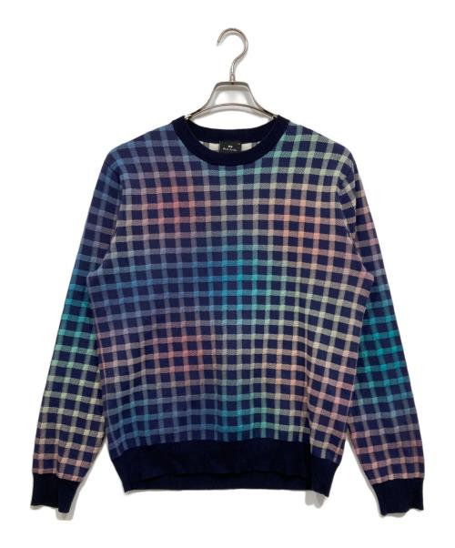 PS Paul Smith（ＰＳポールスミス）PS Paul Smith (ＰＳポールスミス) チェック柄ニット ネイビー サイズ:XLの古着・服飾アイテム