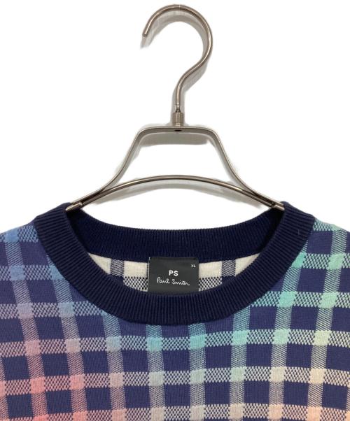 PS Paul Smith（ＰＳポールスミス）PS Paul Smith (ＰＳポールスミス) チェック柄ニット ネイビー サイズ:XLの古着・服飾アイテム