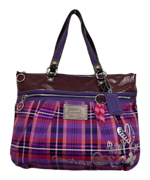 COACH（コーチ）COACH (コーチ) ポピーチェックトートバッグ パープルの古着・服飾アイテム
