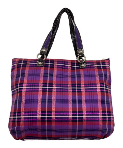 COACH（コーチ）COACH (コーチ) ポピーチェックトートバッグ パープルの古着・服飾アイテム