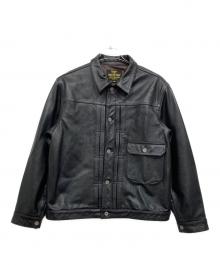 HOUSTON（ヒューストン）の古着「カウレザートラックジャケット / COW LEATHER TRACK JACKET」｜ブラック